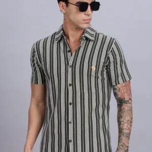 PR3 Shirts 008–Olive stripes || Half Sleeve Shirt